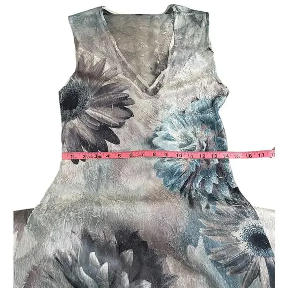 Komarov Satin Crinkle Stretch Floral Lace Maxi Dress Sz MP Whimsy Fairy Coquette - Picture 10 of 13